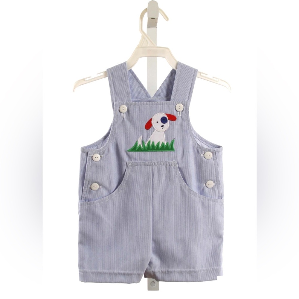 Florence Eiseman Blue Short Overalls with Dog Applique NWT 12M
